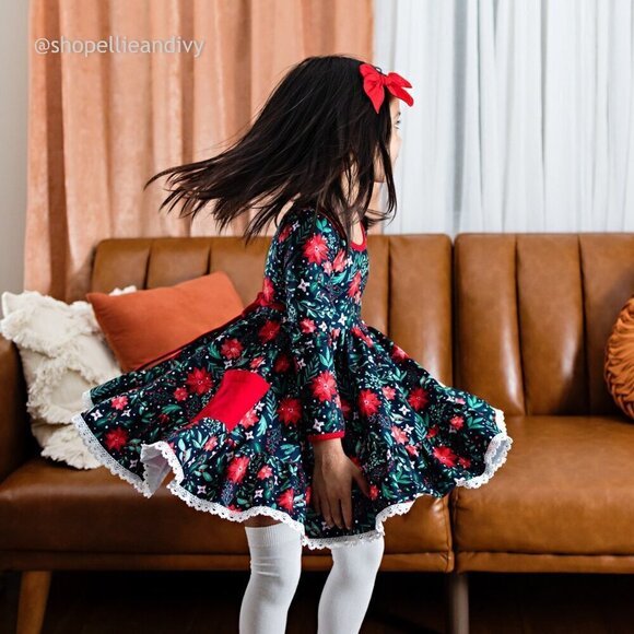 Eliza Cate & Co 4T Black Red Christmas Dress with White Lace Trim - Picture 3 of 9